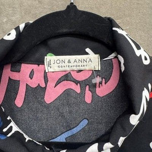 Jon & Anna Shirt Mens Large Black Graffiti Print Button Up Streetwear Urban 2