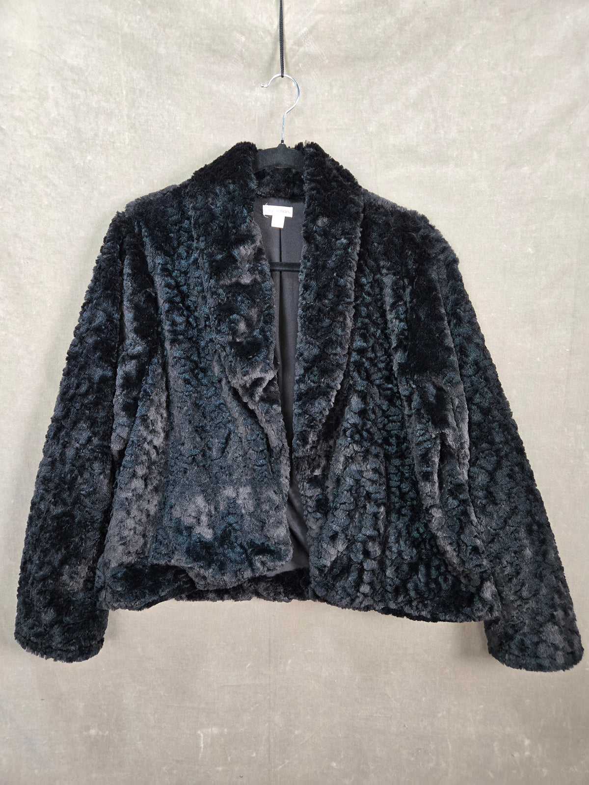 xhiliration Women's Black Fur Trim Logo Quilted Zipper Button Jacket Size L