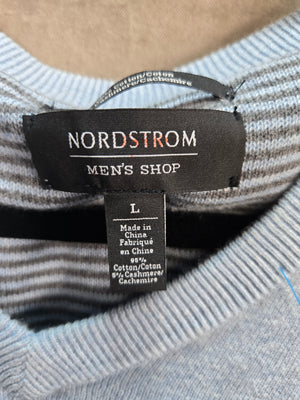 Nordstrom Men's Shop Light Blue Cotton Cashmere V-Neck Sweater Size L 2