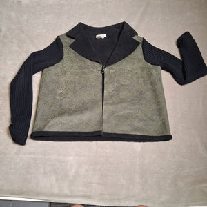 Coldwater Creek Women's Black Green Floral Zip Jacket Sweater Size XL 1