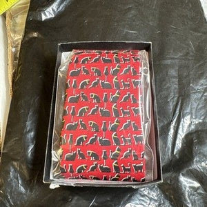 JOSH BACH Mens Tie Cat Profiles All Over Pattern Red Black Ylw 100% Silk Printed 3