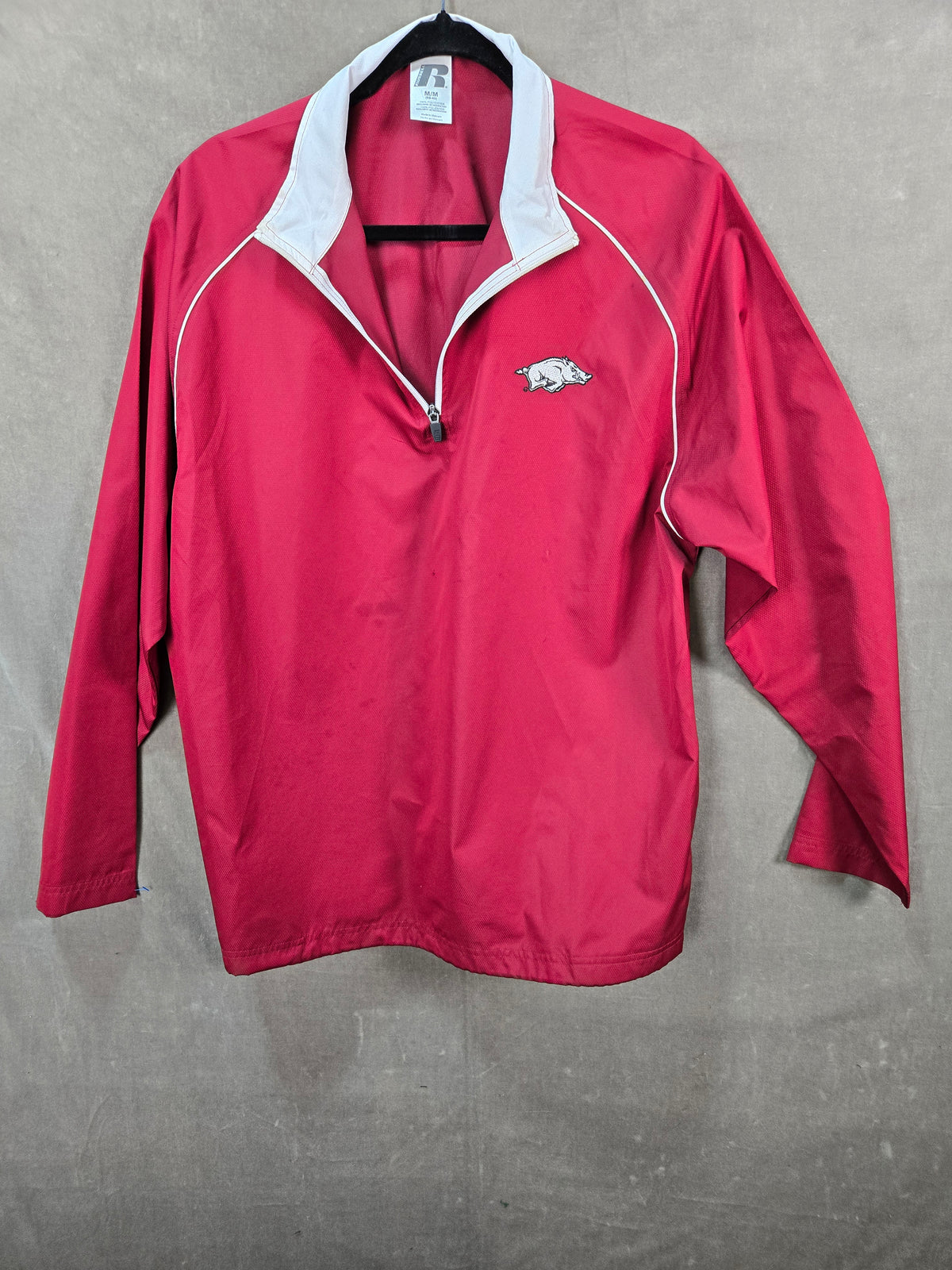 Arkansas Razorbacks Russell Men's Red 1/4 Zip Windbreaker Jacket Size M