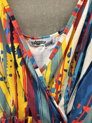 Styleword Dress Womens Medium Red Blue Yellow Striped Fit Flare Pockets Summer 4