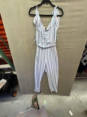 Urban Heritage Jumpsuit Womens Medium Striped Sleeveless Ruffle Tie Waist One Pi 5