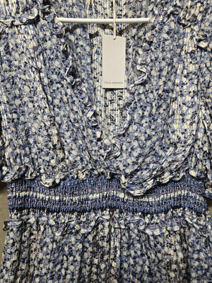 Ulla Johnson Blue Floral Puff Sleeve Smocked Waist Midi Dress Ruffle Size 6 NWT 2