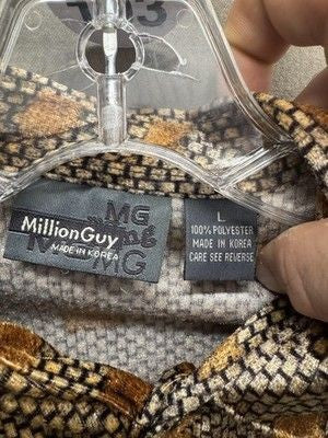 MillionGuy Shirt Mens Large Geometric Pattern Button Up Long Sleeve Casual Korea 1