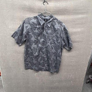 Dockers Shirt Mens Medium Gray Hawaiian Floral Button Up Short Sleeve Casual 3