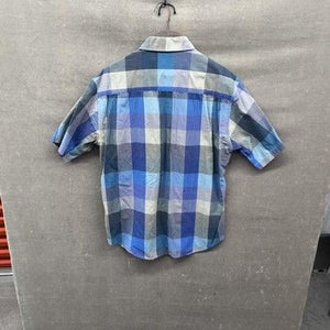 Mens Medium Blue Plaid Short Sleeve Button Up Shirt 100% Cotton Pre-Owned Good 3
