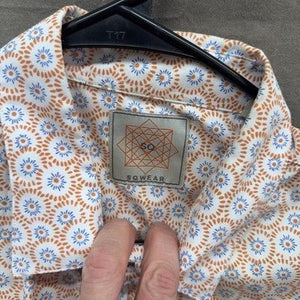 Pre-Owned Mens Large Orange Blue Geometric Short Sleeve Button Up Shirt Polyeste 5