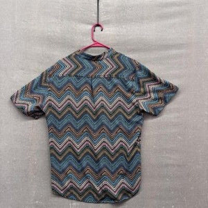 Zaful Shirt Mens Large Multicolor Chevron Pattern Short Sleeve Button Up Retro 1