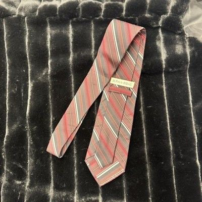 Burma Bibas Tie Mens Red Gray Striped 100% Silk Necktie Classic Formal Wear