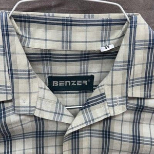 Benzer Shirt Mens Medium Blue White Plaid Short Sleeve Button Up Casual Top 1