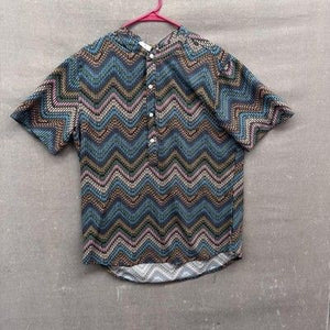 Zaful Shirt Mens Large Multicolor Chevron Pattern Short Sleeve Button Up Retro 2