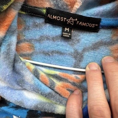 Almost Famous Hoodie Womens Medium Tie Dye Pullover Multicolor Stretch Fleece