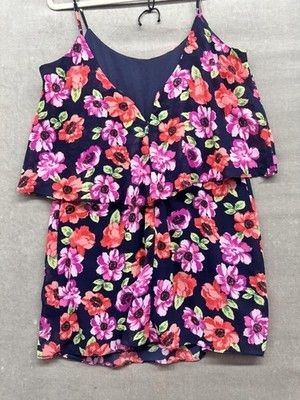 Forever 21 XXI Dress Womens Medium Navy Floral Spaghetti Strap Layered Sundress 3