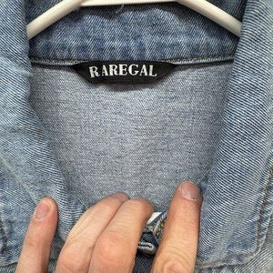 RAREGAL Jacket Womens Large Blue Denim Two Tone Cropped Distressed Button Front 3