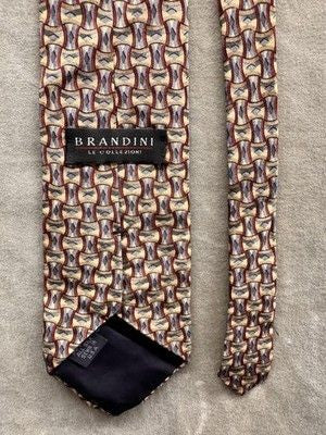 Brandini Silk Tie Mens Multicolor Geometric Pattern USA Made Pre-Owned Excellent 3