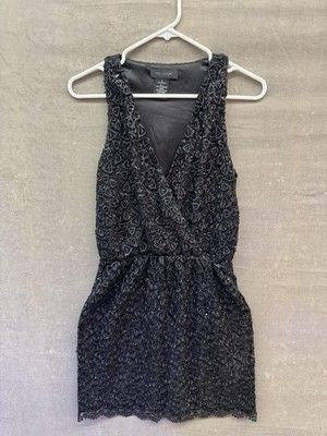 MM Couture Dress Womens Small Black Sequin Lace Sleeveless Cocktail Mini Pre-Own
