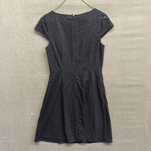 J Crew Dress Womens 4 Black Short Sleeve Eyelet Overlay Sheath Pre-Owned Excelle 4