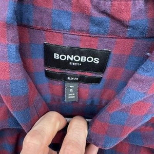 Bonobos Shirt Mens XL Red Blue Plaid Stretch Slim Fit Long Sleeve Casual Button 1