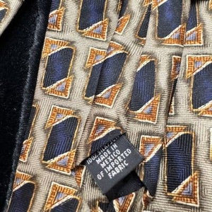 Oscar de la Renta Tie Mens Classic Geometric Pattern Blue Gold Silk Neckwear 4