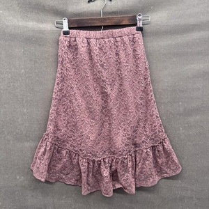 PLACE Skirt Girls Medium 7/8 Pink Lace Ruffle Hem Lined Stretch Nylon Polyester 1