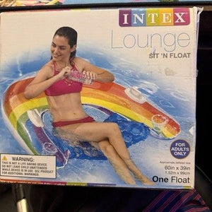 Intex Sit N' Float 60x39" Swimming Pool Lounger Water Float 2 Cupholders Rainbow 1