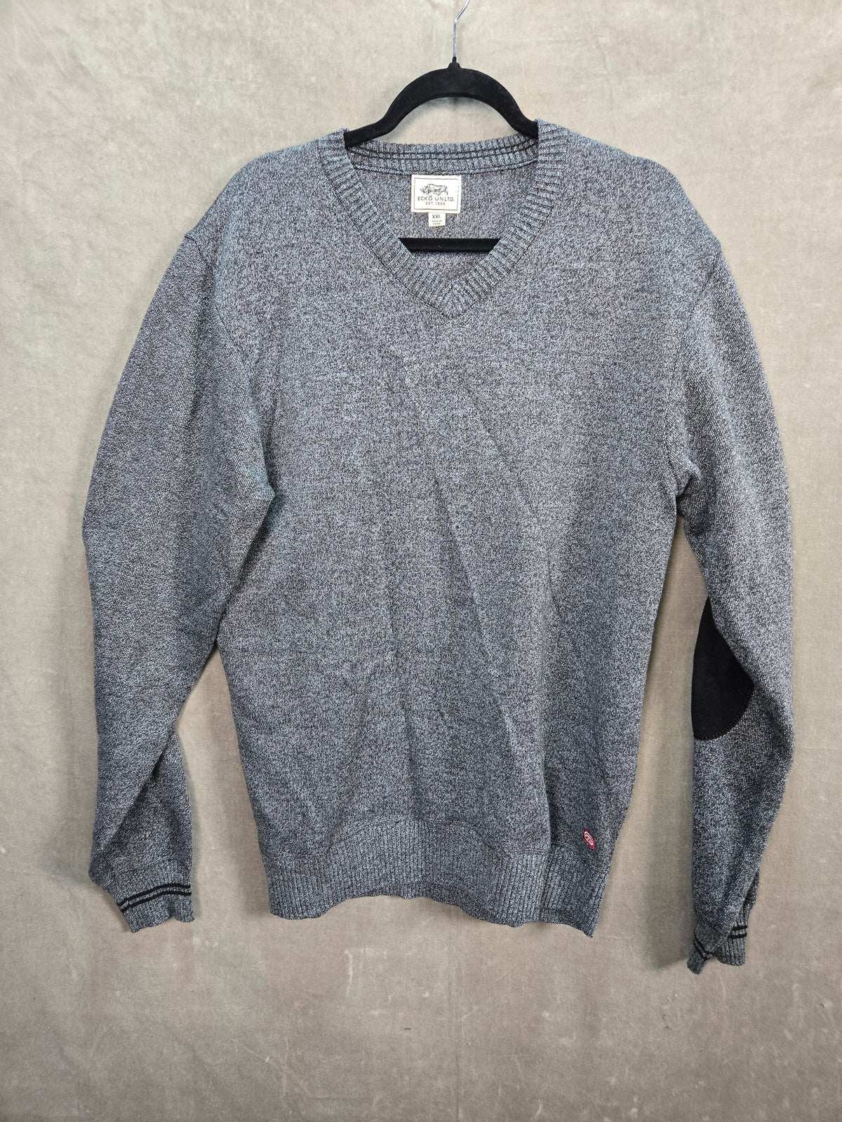 Eco Wulf Mens Gray Elbow Patch V Neck Pullover Sweater Size L