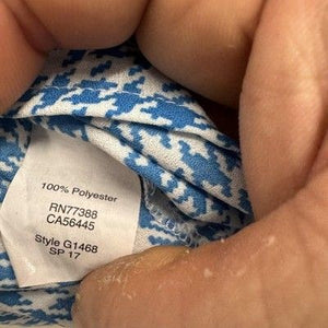 J Crew Womens Shirt Blue White Houndstooth Long Sleeve Ruffle Blouse Pre-Owned E 3