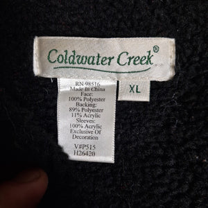 Coldwater Creek Women's Black Green Floral Zip Jacket Sweater Size XL 3
