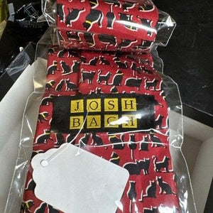 JOSH BACH Mens Tie Cat Profiles All Over Pattern Red Black Ylw 100% Silk Printed 4
