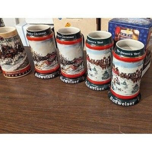 Vintage Beer Mugs - Lot of 13 Budweiser Steins - Christmas Clydesdales 4