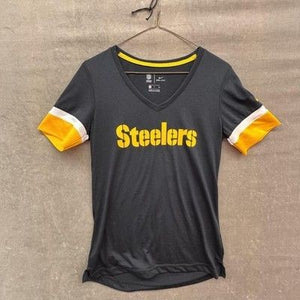 Nike Womens Small Pittsburgh Steelers NFL Football Dri Fit Black Used V Neck Shi 2