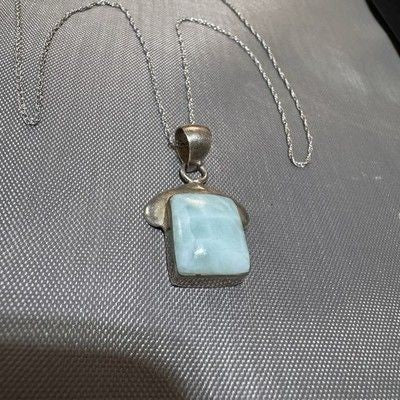 5.2g Fine 925 Solid Silver Natural Larimar Pendants Gemstone  With 20” Chain