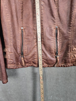 Lord & Taylor Women's Brown Faux Leather Moto Jacket Zip Pockets Size 2 5