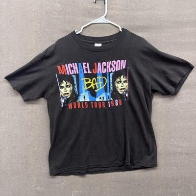 Vintage Michael Jackson Shirt Mens XL Black Bad World Tour 1988 Concert Tee 80s