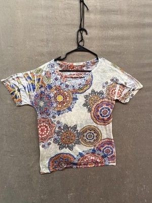 Promesa Womens Shirt Large Multicolor Boho Mandala Print Short Sleeve Pre-Owned 4