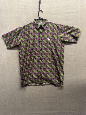 Mens Short Sleeve Button Shirt Large Geometric Pattern Embroidered Pig Casual 3