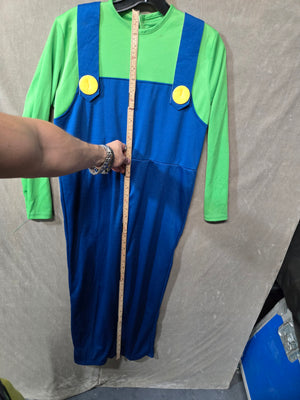 Luigi Costume Adult Jumpsuit Super Mario Bros Green Blue Overalls Halloween L 2