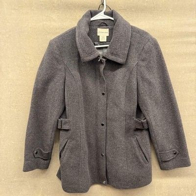 St Johns Bay Womens Coat Medium Gray Wool Blend Cashmere Lined Winter Jacket Pre