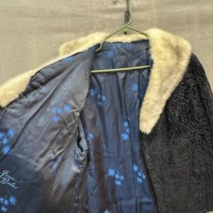 Jean Dulac Vintage Womens Medium Black Persian Lamb Mink Shawl Collar Jacket Pre 4