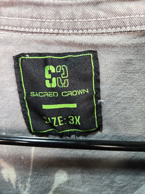 Sacred Crown Unisex Gray Yellow Blue Tie Dye Denim Trucker Jacket 3X 2