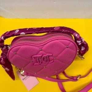 Juicy Couture Pink Quilted Heart Crossbody Bag Scarf Wrap Handle JC Logo New 4