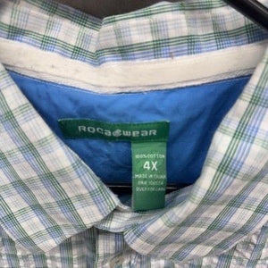 Rocawear Shirt Mens 4XL Blue Green Plaid Button Up Short Sleeve Casual Oversized 2