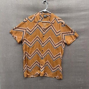 ASOS Shirt Mens Large Brown Chevron Short Sleeve Button Up Casual Top Pre-Owned 3