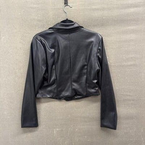 Love by Design Jacket Womens Large Black Faux Leather Cropped Moto Biker Vegan 2