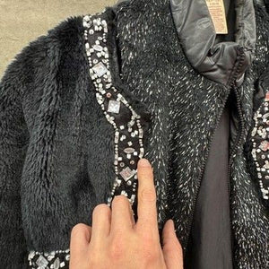 Faded Glory Girls Jacket Large 10-12 Black Faux Fur Beaded Zip Pre-Owned 5