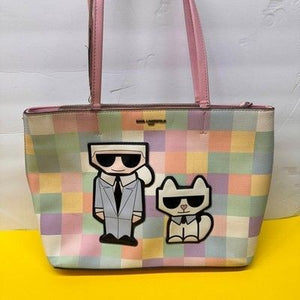 Karl Lagerfeld Paris Pastel Gingham Choupette Tote Bag Multicolor Checkered 3