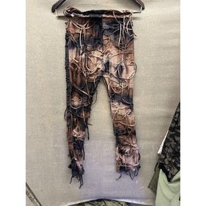 Y2K Grunge Mesh Pants Womens Medium Distressed Tie Dye Patchwork Pre-Owned 3