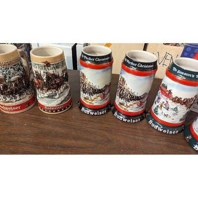 Vintage Beer Mugs - Lot of 13 Budweiser Steins - Christmas Clydesdales